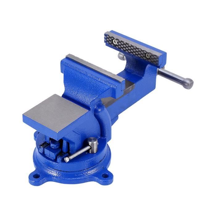 Étau De Table 80 Mm Pivotant 360° - En Acier Carbone Pour Travail Du Bois Et Métal - Couleur Bleue Avec Coussinets