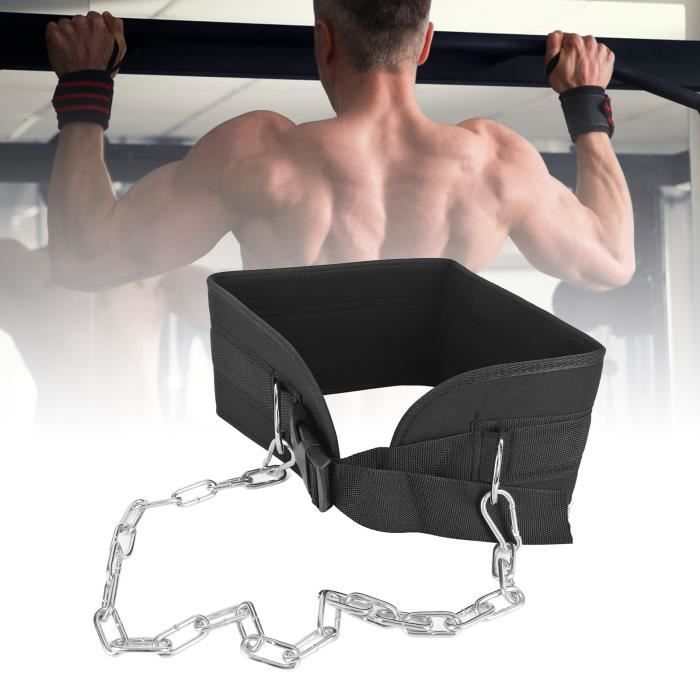 Ceinture Dips JSM FITNESS - Chaîne Acier 80cm - Renforcée Néoprène - Universelle Homme/femme