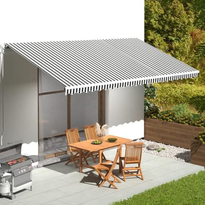 Toile De Rechange Anthracite & Blanc 6×3 M – Tissu Auvent Polyester PU Imperméable UV