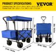 Chariot de Jardin Pliable avec Toit - VEVOR - VV-CWC-BLUE - Capacité de Charge 220 lb - Bleu-1
