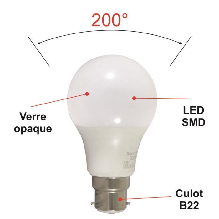 Lot de 10 ampoules LED B22 7W (equiv. 45W) 650Lm 3000K - Cdiscount Maison