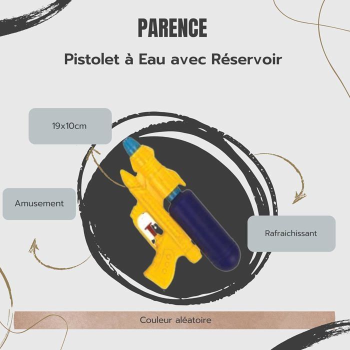PARENCE Pistolet à Eau Avec Réservoir – Jouet De Plein Air Pour Piscine, Plage, Jardin – Rafraîchissement Garanti – Couleur Aléatoire (vert, Orange, Jaune) – 19x10 Cm