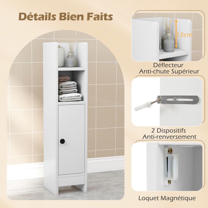 GOPLUS Colonne Salle De Bain Étroite 20 X 18 X 80 Cm – Meuble D'Angle Avec Porte, 3 Étagères Réglables, Anti-Basculement – Noir