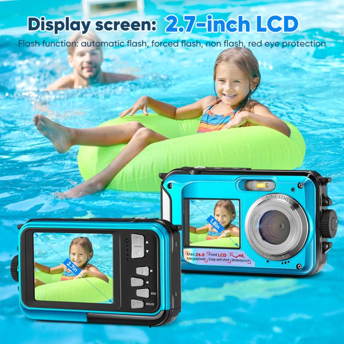 Fotocamera Impermeabile Full HD 2.7K 48MP Con Doppio Schermo – Zoom Digitale 16x, Impermeabile Fino A 3m, Per Snorkeling E Teenager - 3