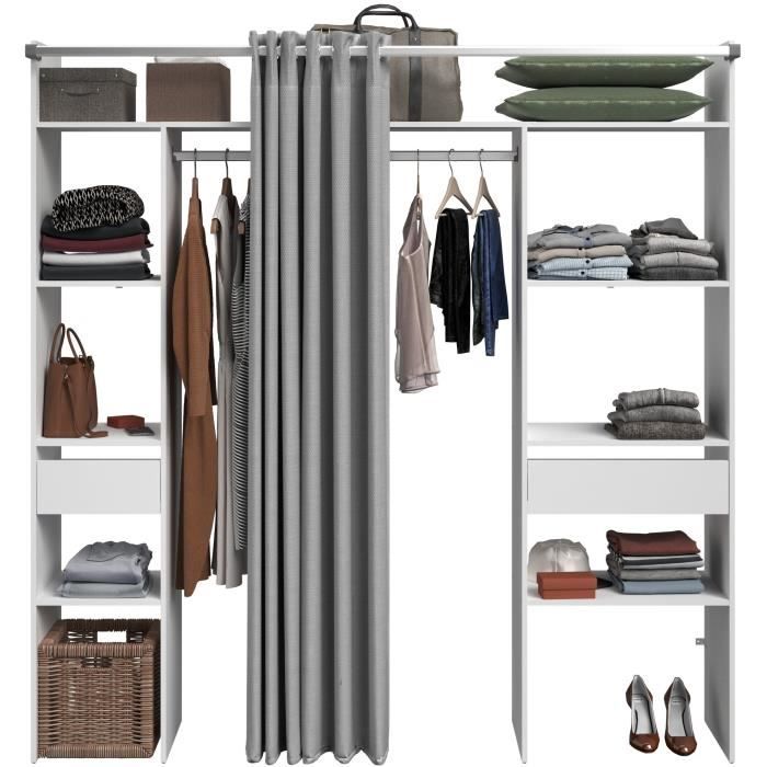 Kit dressing ARTIC avec rideau Décor Blanc 2 colonnes + 2 penderies
