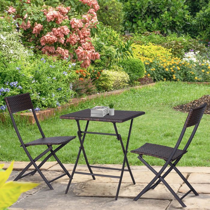 Set Table Et Chaises Balcon Esituro ESituro Set Jardin 1 Table Ronde Verre 2 Chaises Pliables - Balcon, Terrasse - Noir - Sans Montage Set Table Chaises Balcon ESituro Pliable Verre
