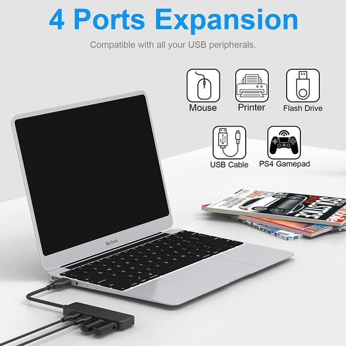 Hub USB 3.0 Multi USB 4 Ports 3.0 5Gbps Adaptateur Portable Multi Data Hub  avec Câble de 30mm Compatible pour Macbook/Mac Pro/Mini/i - Cdiscount  Informatique