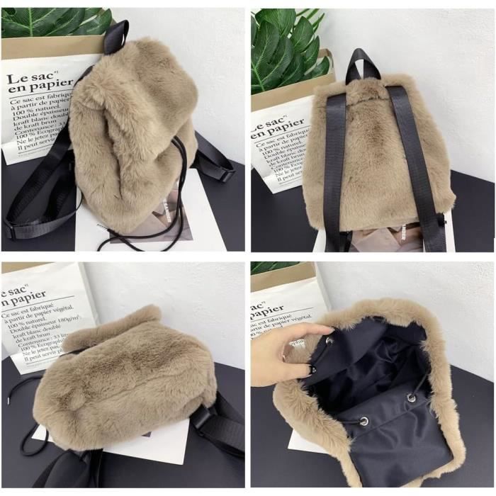 Femmes Petit Fausse Fourrure De Lapin Sac À Dos Fourrure Cordon De Serrage Peluche Sacs Portés