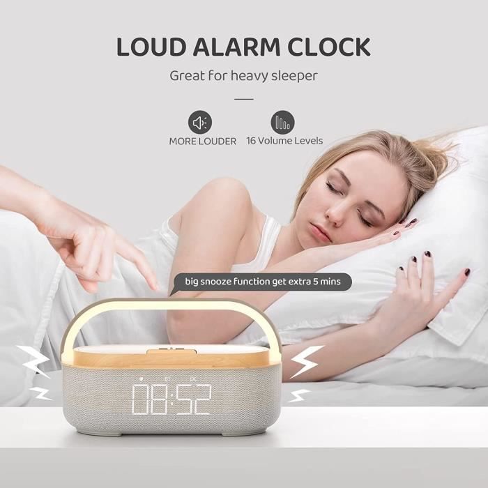 Réveil Numérique AXFEE Avec Chargeur Sans Fil 15W, Bluetooth, Radio FM Et Veilleuse - 6 En 1 Pour La Table De Nuit
