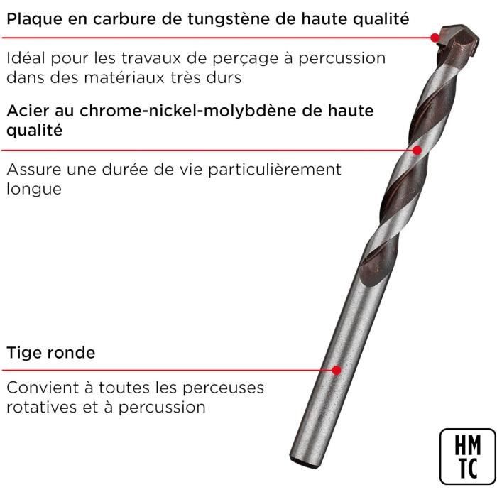 Foret à Béton KWB ROCKER Ø14mm - Tige Hexagonale, Métal Dur - Pour Perceuse Percussion, Béton, Pierre