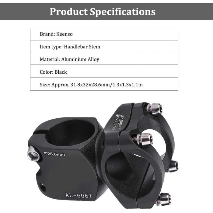 MEGHNA Potence courte de guidon de vélo de montagne 22,2 mm 35 mm pour la plupart des vélos de route VTT BMX