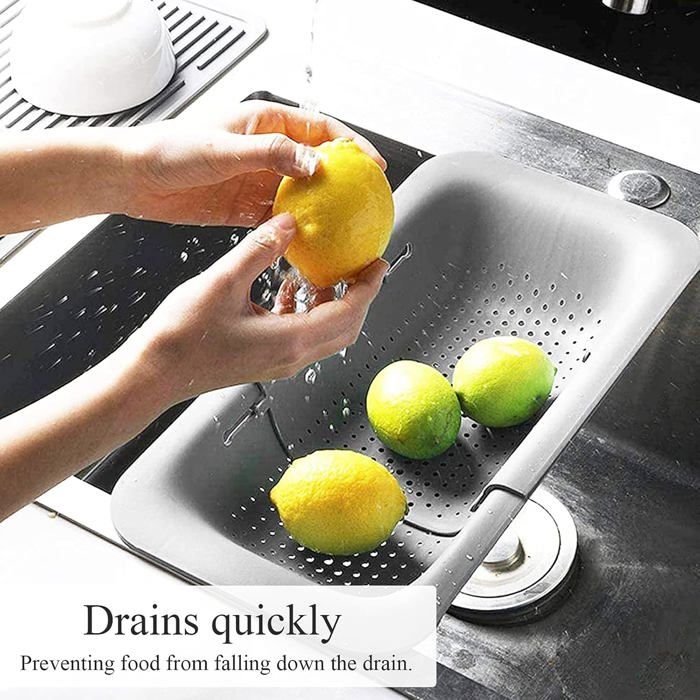 Passoire Sur Évier, Extensible Panier Passoire Acier Inoxydable, Panier Égouttoir Cuisine Maille Fine pour Riz Pâtes Légumes Fruits Baies Lavage Cuisson, Pour Lavage De Légumes Fruits Baies En Cuisine