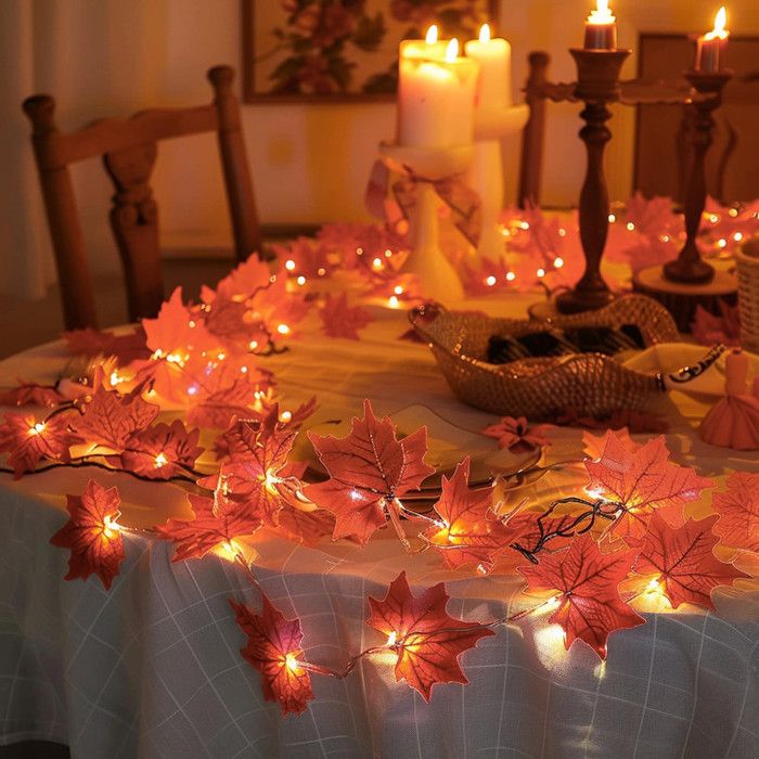 Guirlande Lumineuse Automne Avec Feuilles D'érable - 3 Mètres, 20 LEDs - Décoration Pour Halloween, Thanksgiving, Noël (piles Non Fournies) - 2