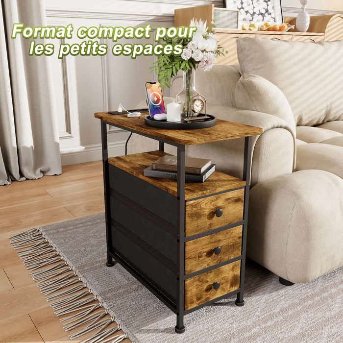 Table de chevet blanche avec 3 tiroirs et lumière LEDTable de chevet de