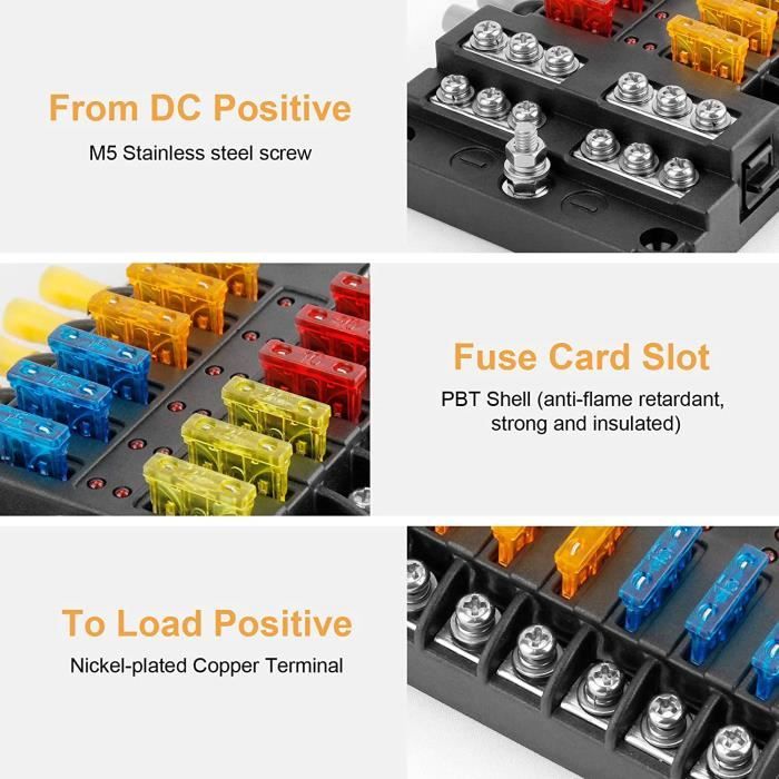 12 Pièces Porte-Fusible Add-A-Circuit - Adaptateur Pour Mini, Micro, Micro2, Standard Fusibles 5A-20A - Voiture, Camion, Bateau