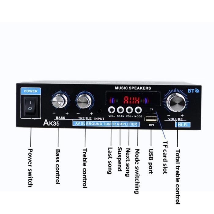 Amplificateur de Puissance numérique Bluetooth HiFi 4.0 canaux pour ampli  Audio Basse Maison/Voiture