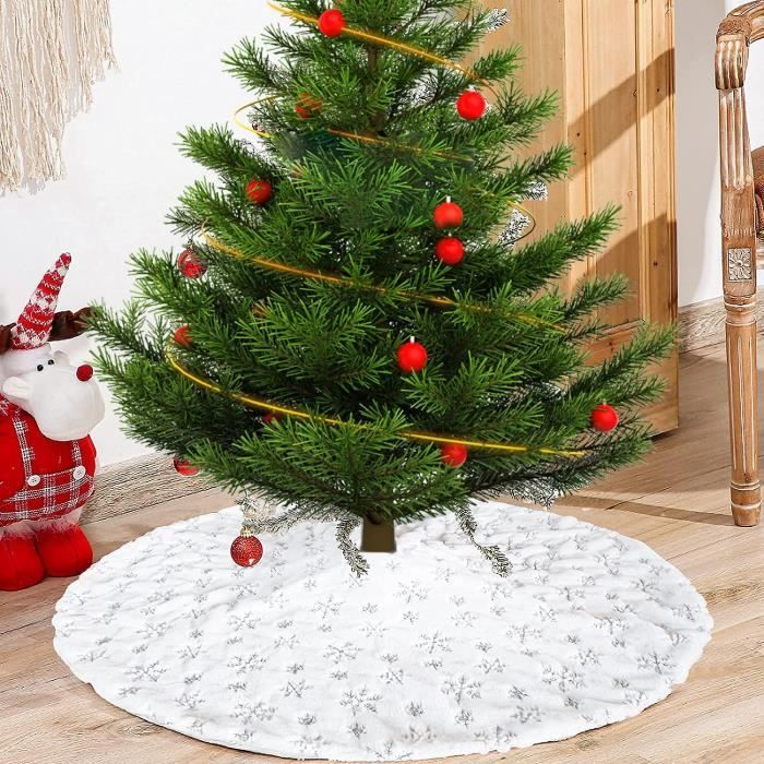 Robe de sapin de Noel 90 cm tapis de flocon de neige argente parfait pour la decoration de fete a la maison du Nouvel An de Noel