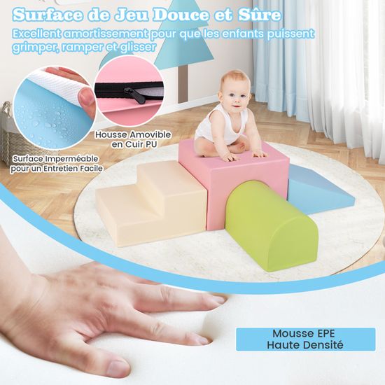 DREAMADE Module de Motricité 4PCS pour Bébé, Blocs de Construction en Mousse, Tunnel, Toboggan, Marche et Demi-Lune, Jouets Éducatifs pour Grimper, Rampe et Glisser (Arc-en-Ciel