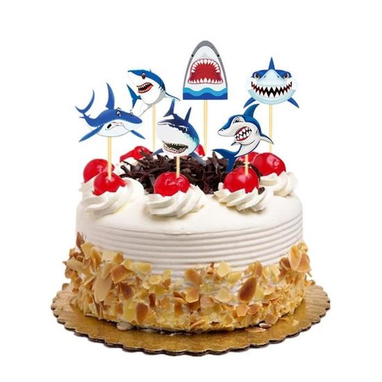 18 Pcs Requin Conception Gateau Toppers Unique Delicat Dessin Anime Creative Picks Pour Fete D Anniversaire Stickers De Vitrine Cdiscount Maison