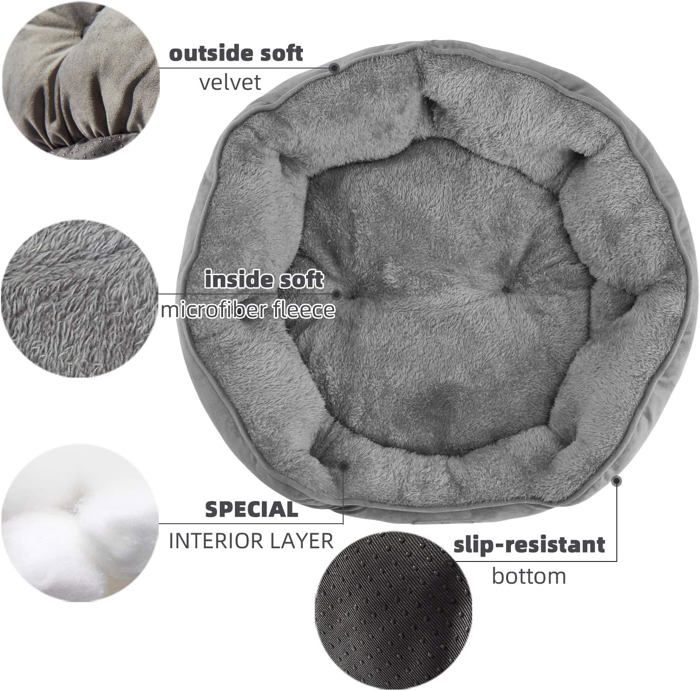 Lit Rond Pour Chat En Peluche Douce 50 Cm - Fond Antidérapant, Lavable - Pour Chaton, Petit Chien