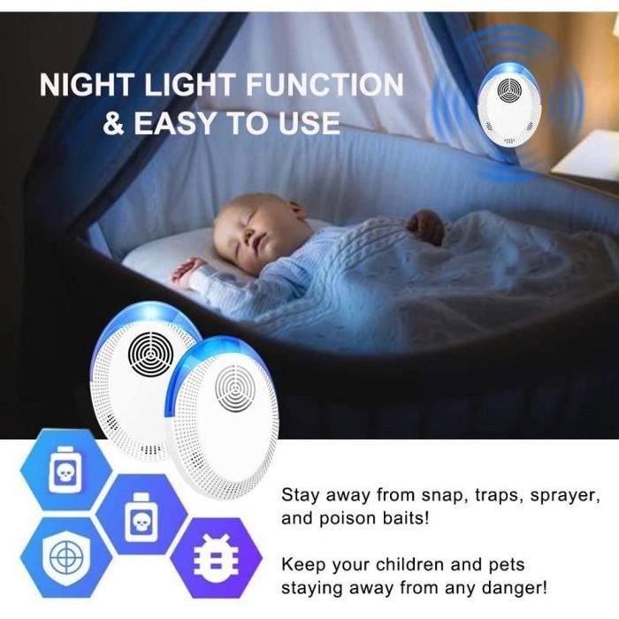 LOT 2 X RP1 Répulsif Ultrason Efficace Anti Chauve-souris Insecte Rongeur Cafards Araignées Tiques Puces