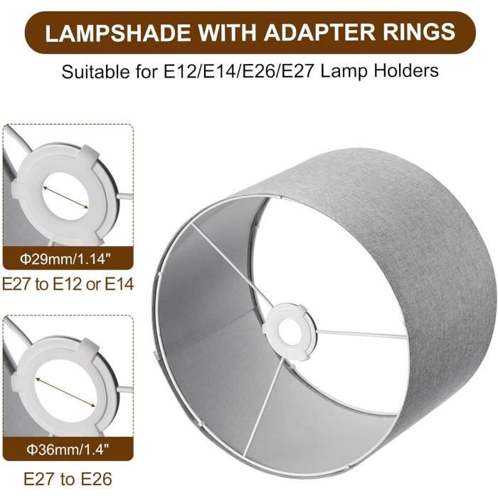 Abat-jour Tambour En Lin - Lot De 2, 30.5x20.3 Cm, Noir, Pour Lampe De Table Ou Pied, Type Araignée, Harpe Non Incluse