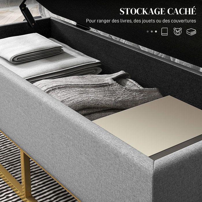 HOMCOM Opbergbank Met Corduroy Bekleding En Stalen Frame Beige~1tm976e6po801
