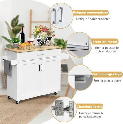 GOPLUS Desserte de Cuisine à roulettes, Chariot de Cuisine eois Panneau en Acier Inoxydable avec