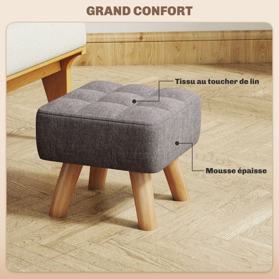 IBUYKE Pouf Ottoman Carré Gris – Repose-Pieds & Siège Extra Confortable 28×28×25 Cm, Cadre Bois Massif, Housse Amovible Lavable
