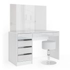 Vicco coiffeuse Sherry, Blanc Haute brillance, 120 cm avec tabouret