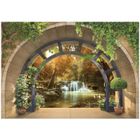 WALLARENA Papier Peint Intissé 3D Forêt 254x184 cm Cascade Fenêtre Paysage Nature Salon Photo Non Tissé Muraux Moderne Trompe l'oeil
