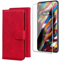 Verre trempé+Etui pour Xiaomi Redmi Note 13 Pro 5G, Fentes Cartes Housse Antichoc Cuir PU Vintage Portefeuille Etui -rouge FGPG