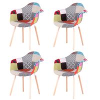 BenyLed Lot de 4 chaises de salle à manger avec revêtement en tissu patchwork, pieds en hêtre massif naturel (ROUGE)