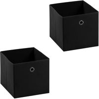 Lot de 2 tiroirs en tissu noir ELA boîte de rangement ouverte avec poignée dim 27 x 27 x 27 cm, pour linge jouets vêtements