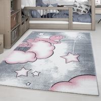 Tapis enfant doux Bear nuage étoiles motif tapis rectangle rond gris rose blanc [80x150 cm]