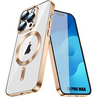 Coque Silicone pour iPhone 15 Pro Max avec Anneau Magnétique Protection Transparente Contour Brillant Doré