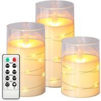 Bougie LED Flamme Vacillante Lot de 3, Bougies à Piles en Verre Avec Télécommande et Minuteur Hauteur 10.2, 12.7, 15.3 cm