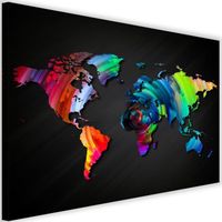 Tableau Décoration Murale Carte du monde colorée 60x40 cm Impression sur Toile Artistique Graphique pour la Maison