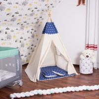Tente Tipi pour enfant en coton SPRINGOS - étoiles / bleu marine - 180x120x100 cm