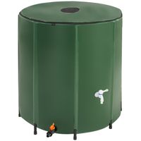 TECTAKE Tonneau récupérateur d'eau de pluie 500 L avec Robinet et protection anti-débordement Haut amovible - Vert