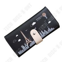 TD® Portefeuille Long en Cuir PU Noir avec un Paysage de la Ville de Paris pour Femmes Tourisme Souvenir Porte-Cartes Cadeaux