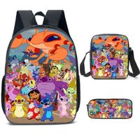 Stitch Sac à dos 3 pièces pour enfants,garçons et filles,sac à dos avec boîte à Lunch et trousse à crayons