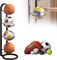 Support Ballon Foot 4 Couches Afenau - Porte Ballon Vertical Amovible Pour Basket, Football, Volley - Rangement Noir Stable Et Robuste
