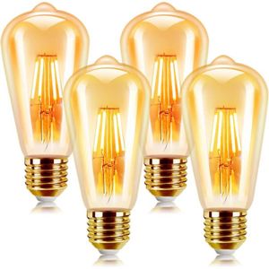 AMPOULE - LED E27 Ampoule Led Vintage 4 Pack Edison Style Retro 6W Antique Lampe Décorative Blanc Chaud 2200K 600Lm Non-Dimmable, Lot De 4[J1858]