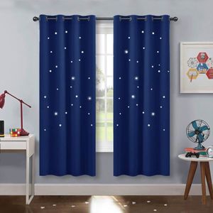 L 132 sur H 160 cm 2 PCs Arc-en-Ciel Foncé Décoration de Maison Rideaux et Draperies Etoile Motif Frome Etoiles Perforées avec Voilages NICETOWN Rideaux Chambre Enfant 