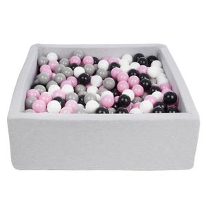 PISCINE À BALLES Velinda - 24173 - Piscine à balles pour enfant, dimensions: 90x90 cm, Aire de jeu + 450 balles noir,blanc,rose clair,gris