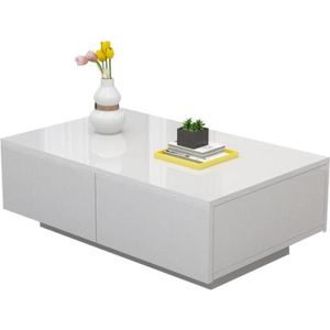 Table Basse avec 2 Tiroirs Table d’Appoint Bout de Canapé Table de Salon en Bois 110x53x45cm Blanc