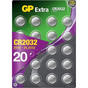 PILES Piles CR2032 - Lot de 20 | GP Extra | Bouton Lithium CR 2032 3V- Haute Performance pour dispositifs Portables et médicaux, Porte-clé