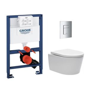 WC - TOILETTES Grohe Pack WC Bâti-support Rapid SL + WC sans bride SAT Brevis + Plaque Chrome (RapidSL082-Brevis-1)