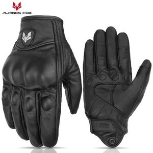 GANTS - SOUS-GANTS Gants de moto perforés en cuir véritable pour hommes et femmes,gants de course de motocross,gants de rue,rétro- Black[F4675]